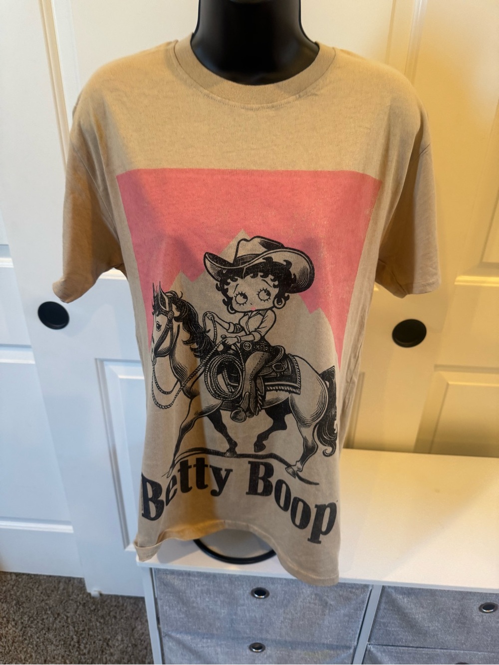 Betty Boop Tan Tee with Pink Graphic Cowboy Print